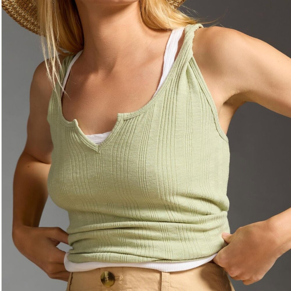 🌼 ANTHROPOLOGIE 🌼 Pilcro Ribbed Notch Tank Sage Green NWT XL